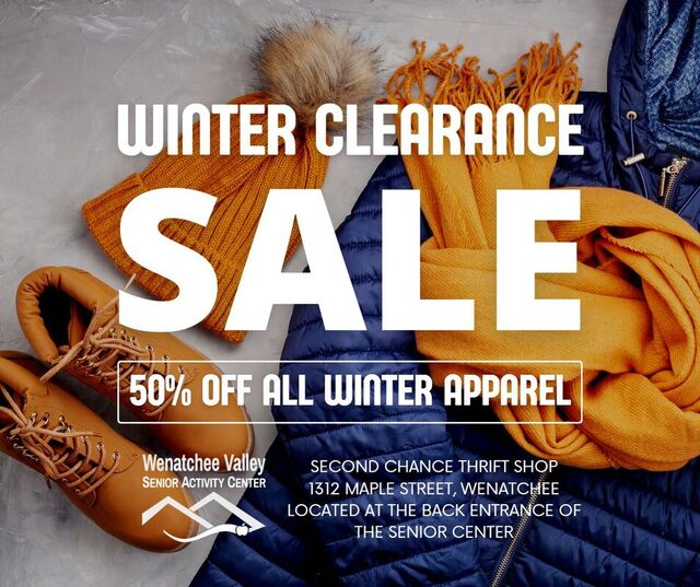 50% off all winter apparel at the senior center thrift shop